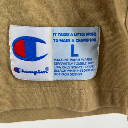 【中古品】【メンズ】 CHAMPION チャンピオン 長袖Tシャツ ロンT ベージュ SIZE:L グリーンロゴ刺しゅう 148-260919-io-16-fuzh 万代Net店