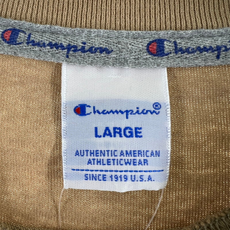 【中古品】【メンズ】 CHAMPION チャンピオン 長袖Tシャツ ロンT ベージュ SIZE:L グリーンロゴ刺しゅう 148-260919-io-16-fuzh 万代Net店