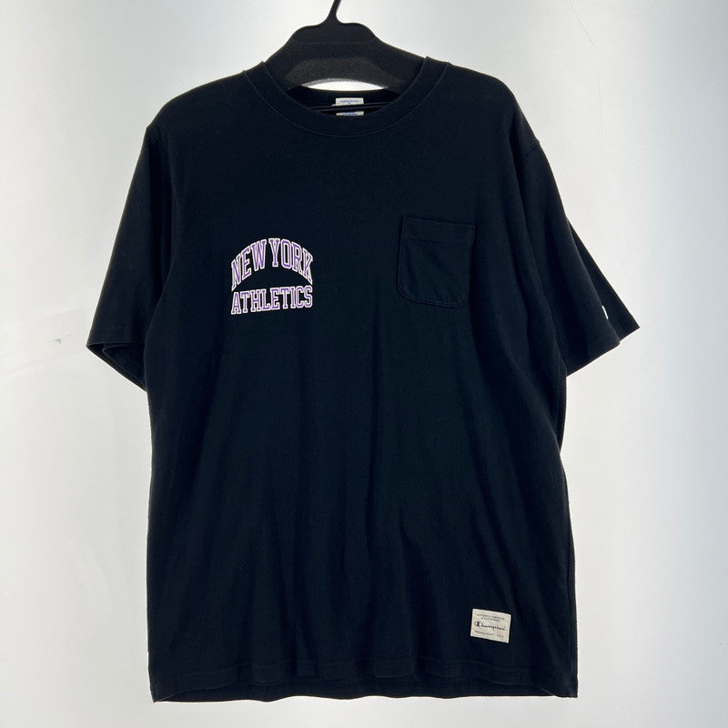 【中古品】【メンズ】 CHAMPION チャンピオン 半袖Tシャツ Tシャツ ブラック SIZE:XL ポケ付 NEWYORK ATHLETICS 148-260919-io-17-fuzh 万代Net店