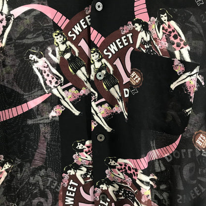 【中古品】【メンズ】 HYSTERIC GLAMOUR ヒステリックグラマー SWEET16DOLLS柄 オープンカラーシャツ BLACK SIZE:L 140-260701-io-12-fuzh 万代Net店