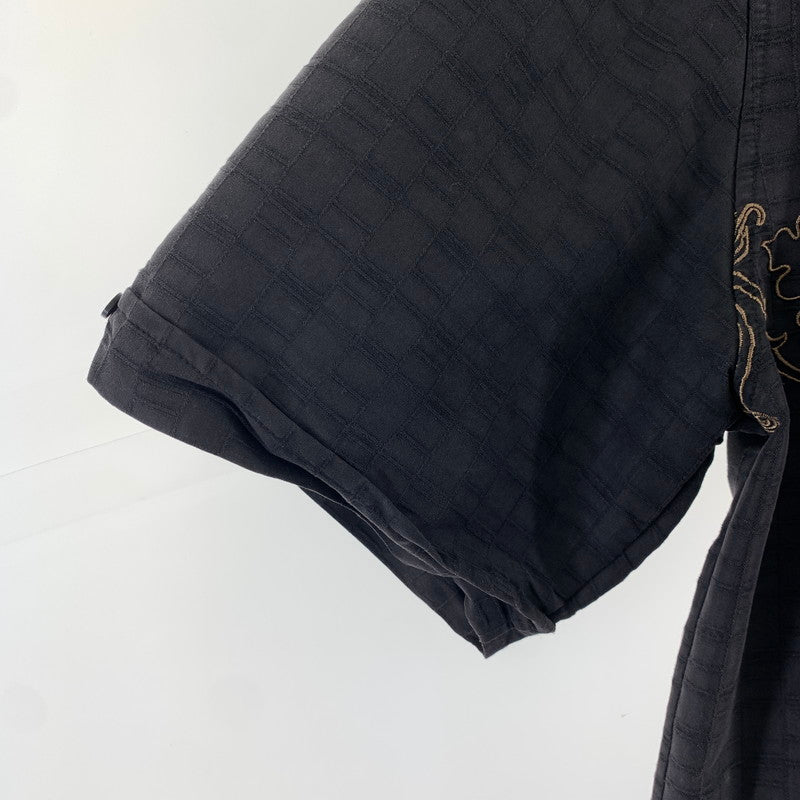 【中古品】【メンズ】 HAVANERA ハバネラ チェック風 植物刺繍 トップス 半袖 シャツ 古着 145-260726-mh-03-fuzh サイズ：不明 カラー：ブラック 万代Net店