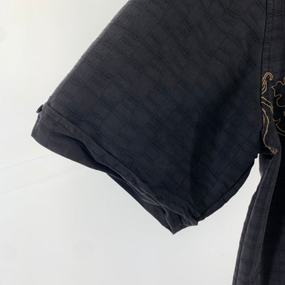 【中古品】【メンズ】 HAVANERA ハバネラ チェック風 植物刺繍 トップス 半袖 シャツ 古着 145-260726-mh-03-fuzh サイズ：不明 カラー：ブラック 万代Net店