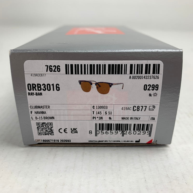 【中古美品】【メンズ/レディース】 RAYBAN レイバン RB3016 CLUBMASTER CLASSIC クラブマスター サングラス 眼鏡 203-260702-mh-01-fuzh カラー：レンズ:ブラウン 万代Net店