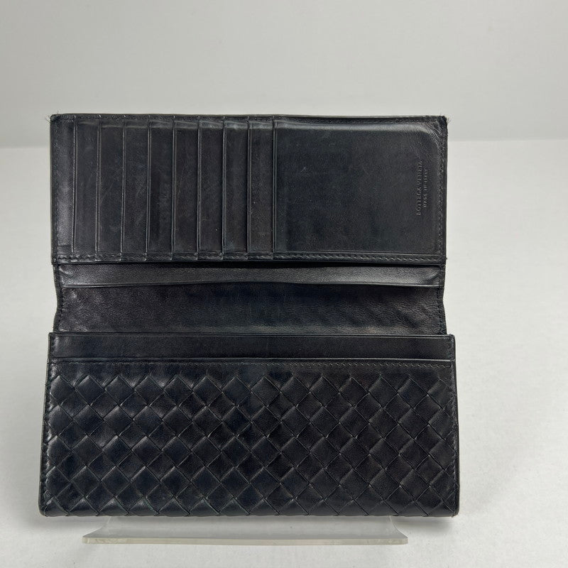 【中古品】【レディース】 BOTTEGA VENETA ボッテガ・ヴェネタ イントレチャート二つ折り長財布 BLK ※使用感.スレあり 財布 181-260705-io-09-fuzh 万代Net店