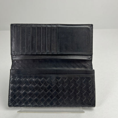 【中古品】【レディース】 BOTTEGA VENETA ボッテガ・ヴェネタ イントレチャート二つ折り長財布 BLK ※使用感.スレあり 財布 181-260705-io-09-fuzh 万代Net店