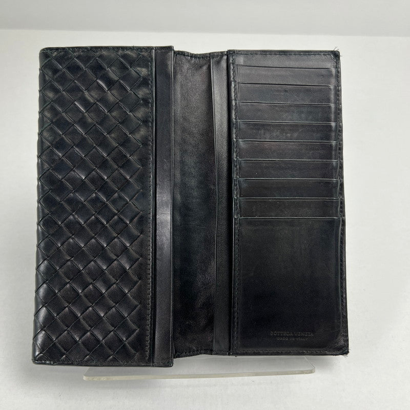 【中古品】【レディース】 BOTTEGA VENETA ボッテガ・ヴェネタ イントレチャート二つ折り長財布 BLK ※使用感.スレあり 財布 181-260705-io-09-fuzh 万代Net店