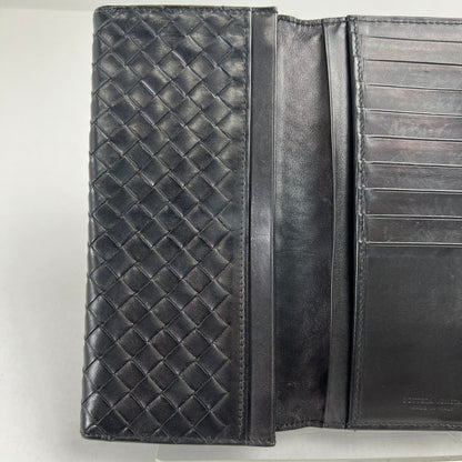 【中古品】【レディース】 BOTTEGA VENETA ボッテガ・ヴェネタ イントレチャート二つ折り長財布 BLK ※使用感.スレあり 財布 181-260705-io-09-fuzh 万代Net店