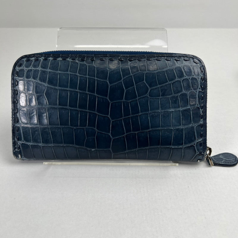 【中古品】【レディース】 BOTTEGA VENETA ボッテガ・ヴェネタ ラウンドジップ長財布 ネイビー 箱付属 ※角スレ・使用感有 財布 181-260705-io-10-fuzh 万代Net店
