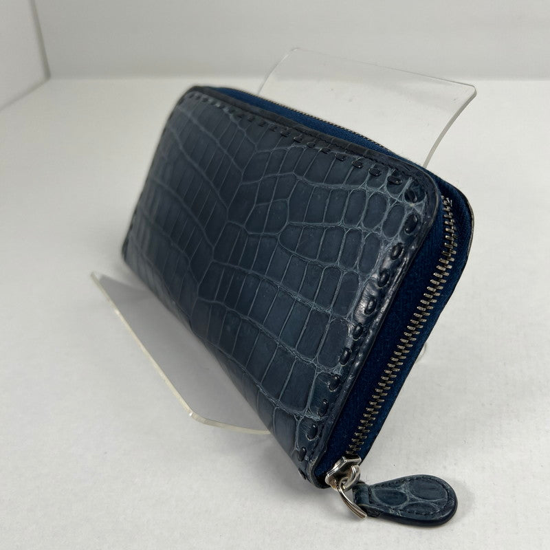 【中古品】【レディース】 BOTTEGA VENETA ボッテガ・ヴェネタ ラウンドジップ長財布 ネイビー 箱付属 ※角スレ・使用感有 財布 181-260705-io-10-fuzh 万代Net店