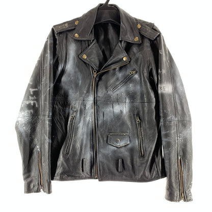 【中古品】【メンズ】 USED レザーライダースジャケット ライダース ジャケット BLACK ペイント加工 SIZE:38 ※ダメージ有・使用感あり 147-260705-io-21-fuzh 万代Net店