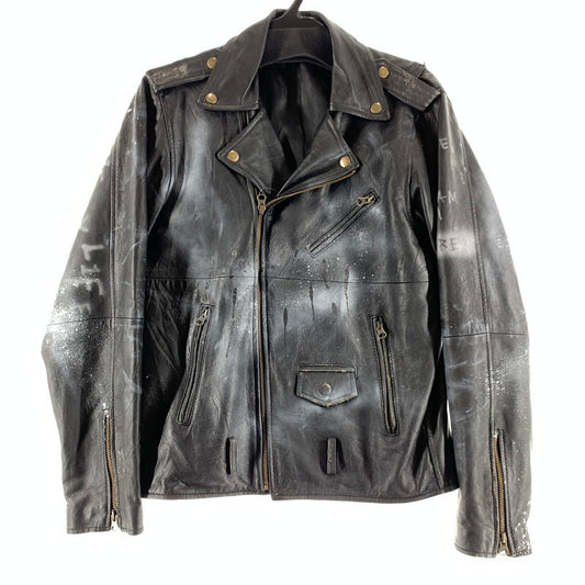 【中古品】【メンズ】 USED レザーライダースジャケット ライダース ジャケット BLACK ペイント加工 SIZE:38 ※ダメージ有・使用感あり 147-260705-io-21-fuzh 万代Net店
