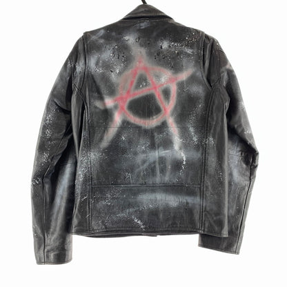 【中古品】【メンズ】 USED レザーライダースジャケット ライダース ジャケット BLACK ペイント加工 SIZE:38 ※ダメージ有・使用感あり 147-260705-io-21-fuzh 万代Net店