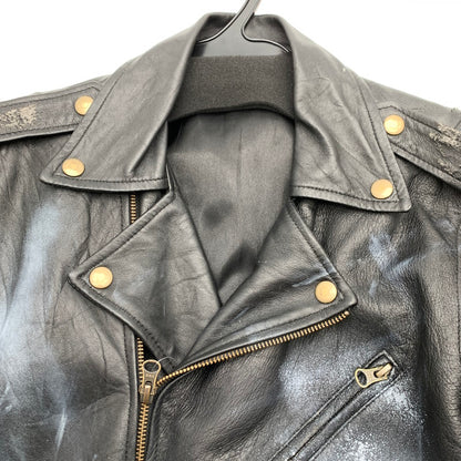 【中古品】【メンズ】 USED レザーライダースジャケット ライダース ジャケット BLACK ペイント加工 SIZE:38 ※ダメージ有・使用感あり 147-260705-io-21-fuzh 万代Net店