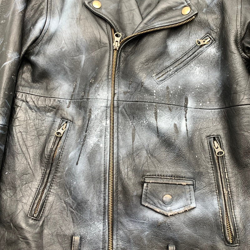 【中古品】【メンズ】 USED レザーライダースジャケット ライダース ジャケット BLACK ペイント加工 SIZE:38 ※ダメージ有・使用感あり 147-260705-io-21-fuzh 万代Net店