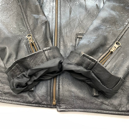 【中古品】【メンズ】 USED レザーライダースジャケット ライダース ジャケット BLACK ペイント加工 SIZE:38 ※ダメージ有・使用感あり 147-260705-io-21-fuzh 万代Net店