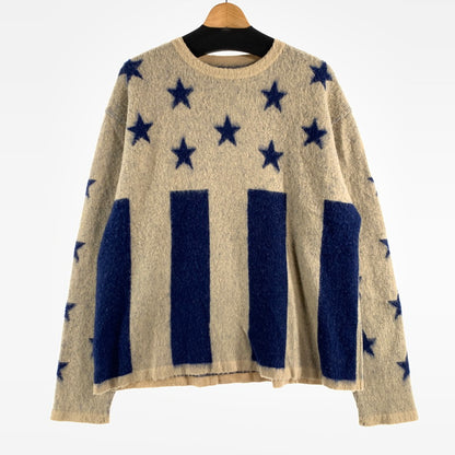 【中古品】【メンズ】 LIBERAL ARTS リベラルアーツ KNIT ニット 星条旗 US SHAGGY MOHAIR 142-260707-ny-05-fuzh サイズ：M カラー：ベージュ 青 万代Net店