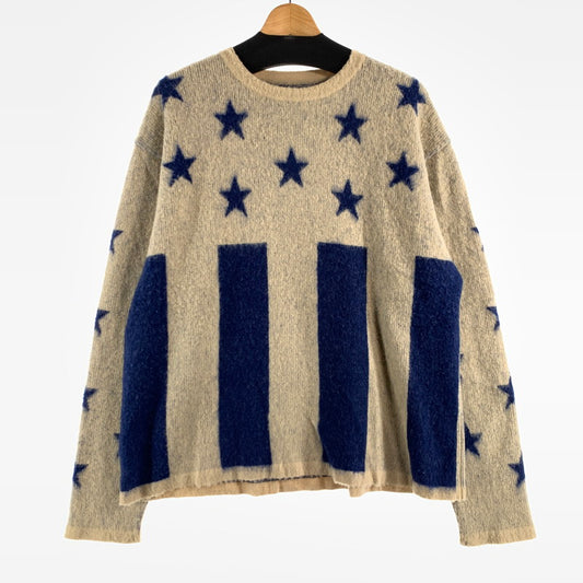 【中古品】【メンズ】 LIBERAL ARTS リベラルアーツ KNIT ニット 星条旗 US SHAGGY MOHAIR 142-260707-ny-05-fuzh サイズ：M カラー：ベージュ 青 万代Net店