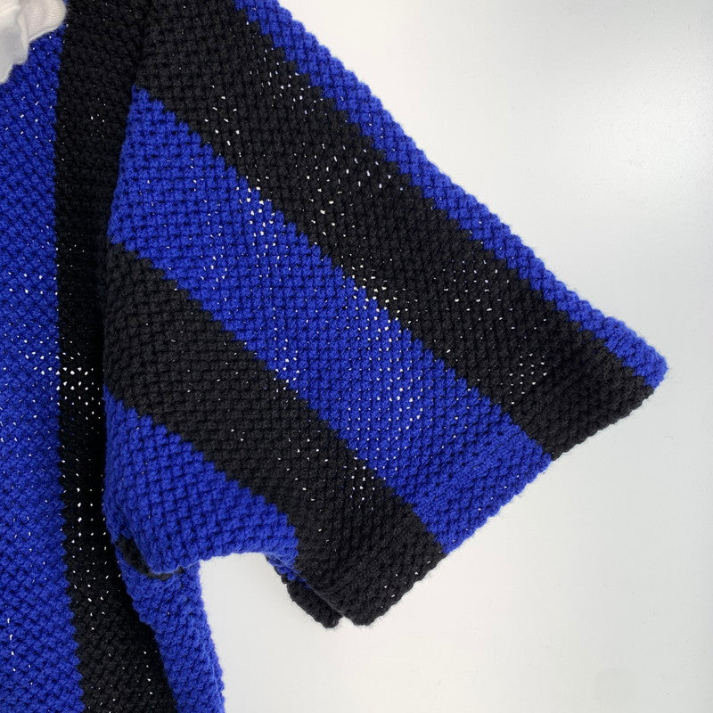 【中古品】【メンズ】 FAT エフエイティー F32510-KN01 UKNITFORM ユニットフォーム ストライプ SKINNY 半袖ニット 142-260707-ny-11-fuzh サイズ：L カラー：ブルー ブラック 万代Net店
