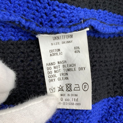 【中古品】【メンズ】 FAT エフエイティー F32510-KN01 UKNITFORM ユニットフォーム ストライプ SKINNY 半袖ニット 142-260707-ny-11-fuzh サイズ：L カラー：ブルー ブラック 万代Net店