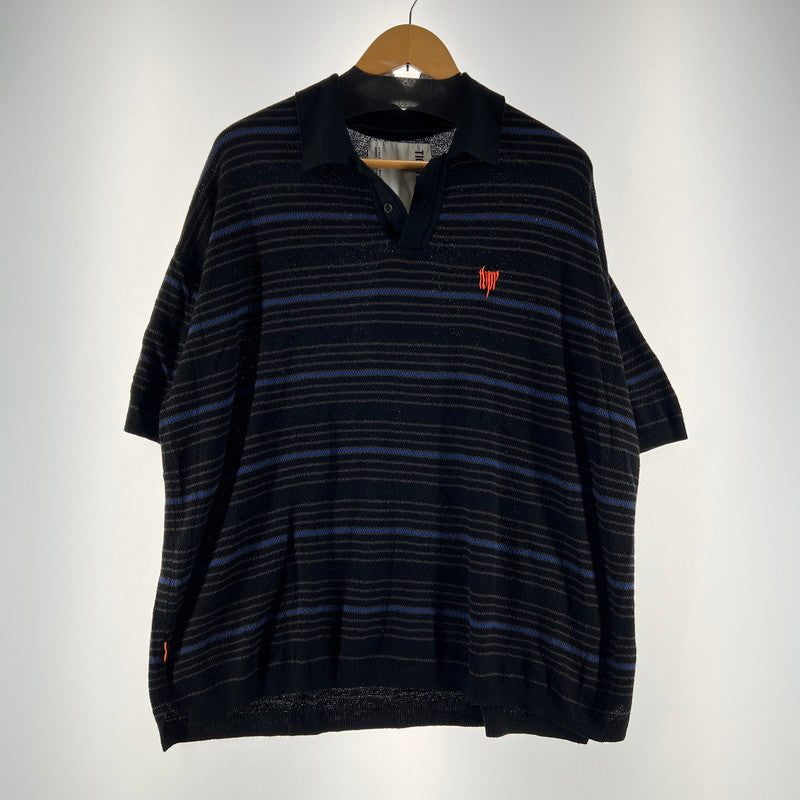 【中古品】【メンズ】 TIGHTBOOTH タイトブース SS25-KN01 BOARDER KNIT POLO SHIRT ボーダーニットポロシャツ 142-260710-ny-04-fuzh サイズ：M カラー：ブラック ブルー 万代Net店