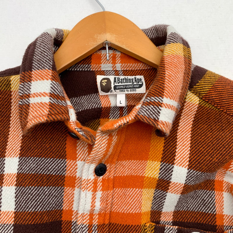 【中古品】【メンズ】 A BATHING APE ア・ベイシング・エイプ 001SHK801004M CHECK RELAXED FIT SHIRT チェックシャツ リラックスフィット ORANGE SIZE:Ｌ 142-260719-io-03-fuzh 万代Net店