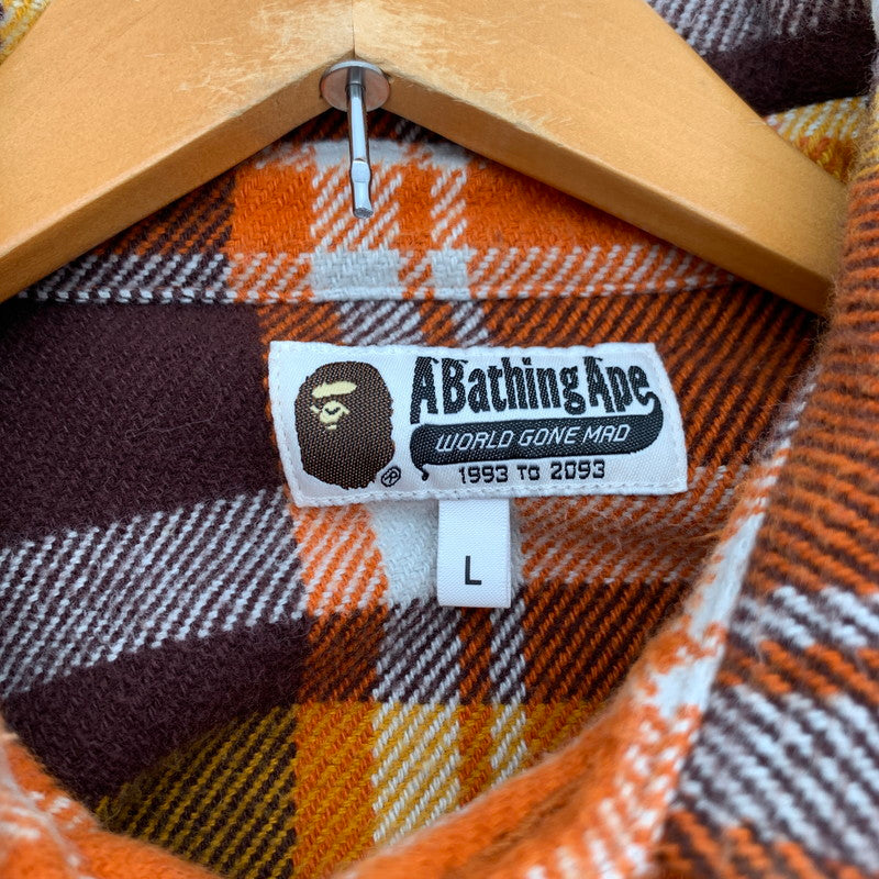 【中古品】【メンズ】 A BATHING APE ア・ベイシング・エイプ 001SHK801004M CHECK RELAXED FIT SHIRT チェックシャツ リラックスフィット ORANGE SIZE:Ｌ 142-260719-io-03-fuzh 万代Net店
