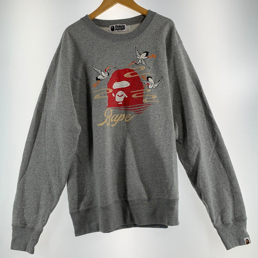【中古品】【メンズ】 A BATHING APE ア・ベイシング・エイプ 25AW EMBROIDERY STYLE JAPANESE CRANE CREWNECK クルーネック スウェット トレーナー GRAY SIZE:L ロゴに鶴刺繍 ※毛の付着あり 142-260719-io-18-fuzh 万代Net店
