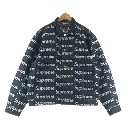 【中古品】【メンズ】 SUPREME シュプリーム JACQUARD LOGOS DENIM TRUCKER JACKET ジャカード ロゴ デニム トラッカー ジャケット カラー INDIGO SIZE:L 149-260713-ky-04-fuzh 万代Net店