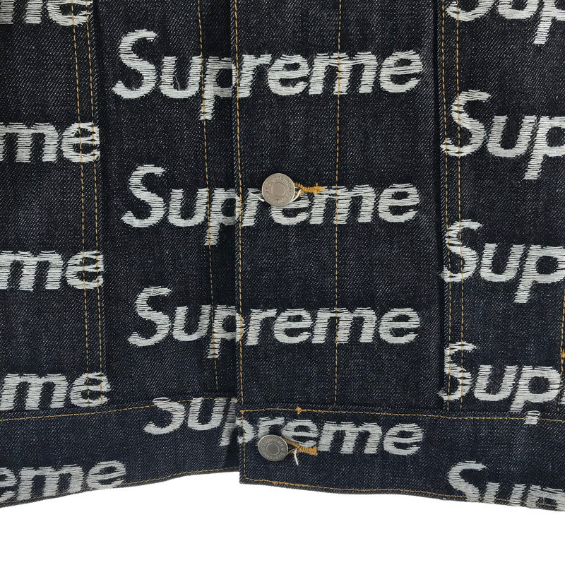 【中古品】【メンズ】 SUPREME シュプリーム JACQUARD LOGOS DENIM TRUCKER JACKET ジャカード ロゴ デニム トラッカー ジャケット カラー INDIGO SIZE:L 149-260713-ky-04-fuzh 万代Net店