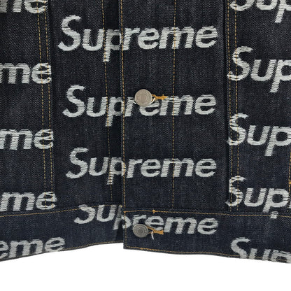 【中古品】【メンズ】 SUPREME シュプリーム JACQUARD LOGOS DENIM TRUCKER JACKET ジャカード ロゴ デニム トラッカー ジャケット カラー INDIGO SIZE:L 149-260713-ky-04-fuzh 万代Net店