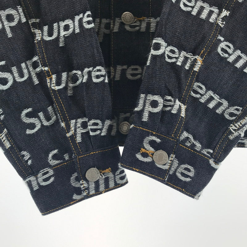 【中古品】【メンズ】 SUPREME シュプリーム JACQUARD LOGOS DENIM TRUCKER JACKET ジャカード ロゴ デニム トラッカー ジャケット カラー INDIGO SIZE:L 149-260713-ky-04-fuzh 万代Net店