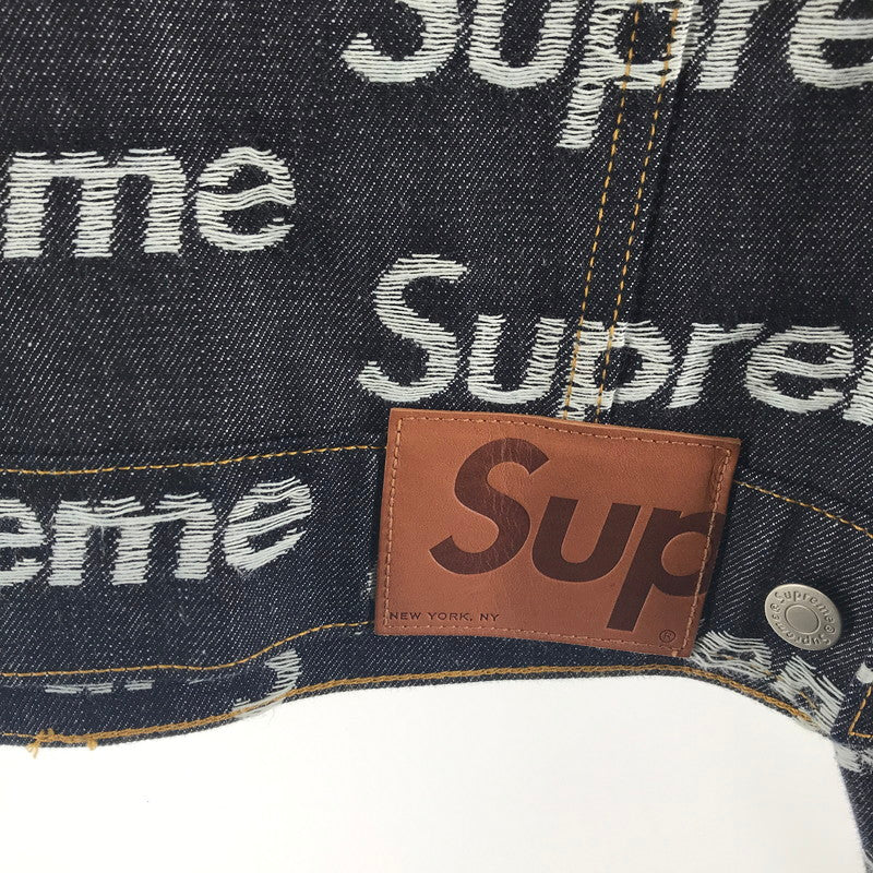 【中古品】【メンズ】 SUPREME シュプリーム JACQUARD LOGOS DENIM TRUCKER JACKET ジャカード ロゴ デニム トラッカー ジャケット カラー INDIGO SIZE:L 149-260713-ky-04-fuzh 万代Net店