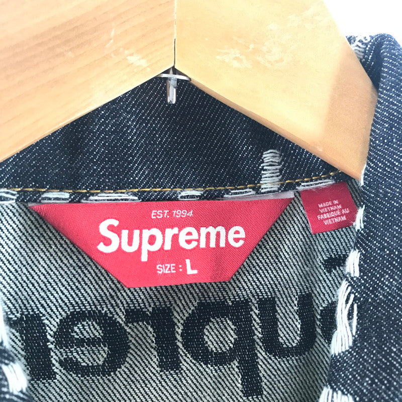 【中古品】【メンズ】 SUPREME シュプリーム JACQUARD LOGOS DENIM TRUCKER JACKET ジャカード ロゴ デニム トラッカー ジャケット カラー INDIGO SIZE:L 149-260713-ky-04-fuzh 万代Net店