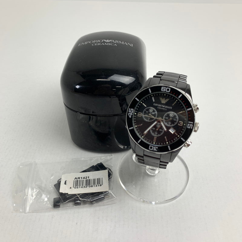 【中古品】【メンズ】 EMPORIO ARMANI エンポリオ アルマーニ AR-1421 クォーツ時計 カラーBLACK コマ、ケース付属 時計 197-260714-ky-19-fuzh 万代Net店