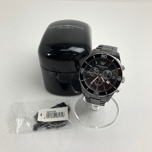 【中古品】【メンズ】 EMPORIO ARMANI エンポリオ アルマーニ AR-1421 クォーツ時計 カラーBLACK コマ、ケース付属 時計 197-260714-ky-19-fuzh 万代Net店