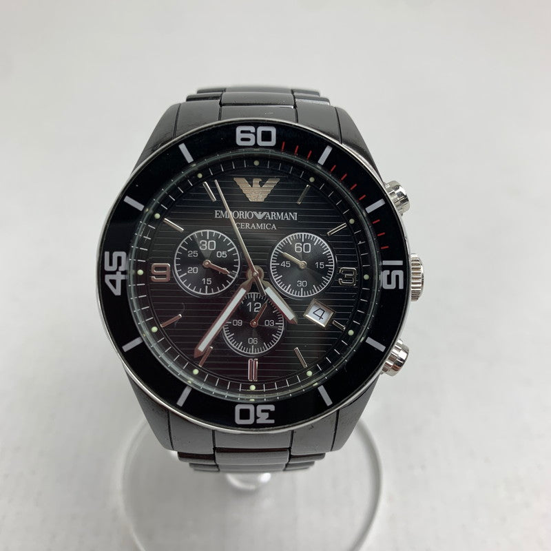 【中古品】【メンズ】 EMPORIO ARMANI エンポリオ アルマーニ AR-1421 クォーツ時計 カラーBLACK コマ、ケース付属 時計 197-260714-ky-19-fuzh 万代Net店
