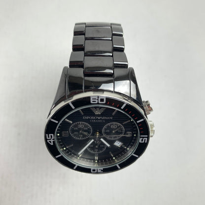 【中古品】【メンズ】 EMPORIO ARMANI エンポリオ アルマーニ AR-1421 クォーツ時計 カラーBLACK コマ、ケース付属 時計 197-260714-ky-19-fuzh 万代Net店