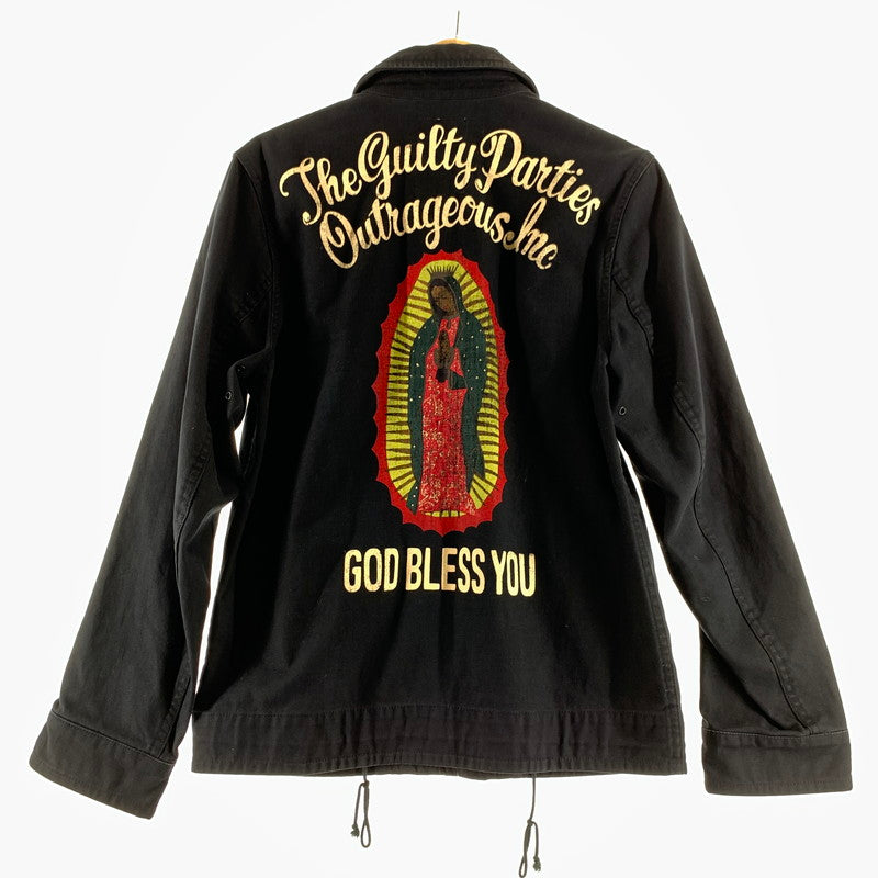 【中古品】【メンズ】 WACKO MARIA ワコマリア PRINT JACKET プリント ジャケット 上着 BLACK SIZE:M ※ジップ下部分にほつれあり 140-260729-mh-23-fuzh サイズ：M カラー：ブラック 万代Net店