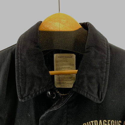 【中古品】【メンズ】 WACKO MARIA ワコマリア PRINT JACKET プリント ジャケット 上着 BLACK SIZE:M ※ジップ下部分にほつれあり 140-260729-mh-23-fuzh サイズ：M カラー：ブラック 万代Net店