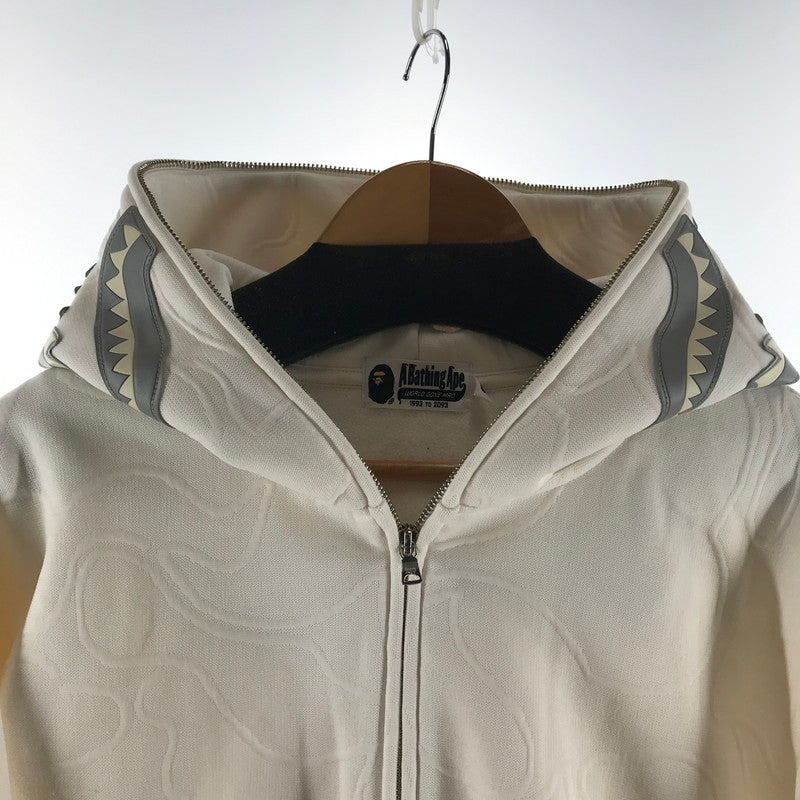 【中古品】【メンズ】 A BATHING APE アベイシングエイプ LINE CAMO QUILTED SHARK RELAXED FIT FZ HOODIE シャークリラックスフィット フルジップ フーディ カラーWHITE SIZE:L　 142-260721-ky-07-fuzh 万代Net店