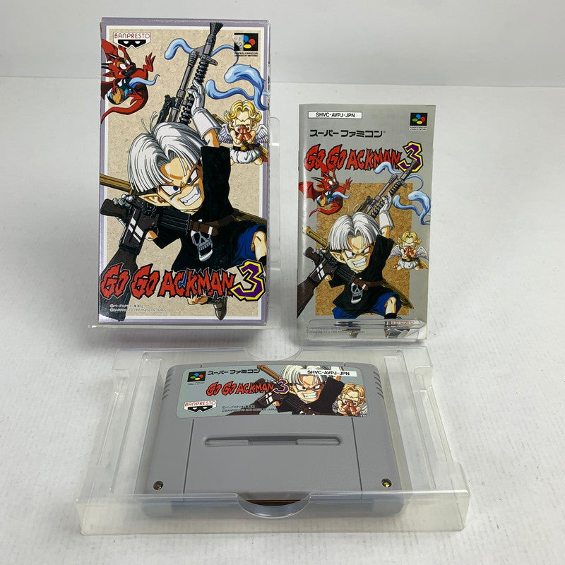 【中古品】 SFC GO GO ACKMAN3 ゴーゴーアックマン3 スーパーファミコン スーファミ レトロゲーム ※取説傷みあり・箱傷みあり 動作確認済 023-260731-io-02-fuzh 万代Net店