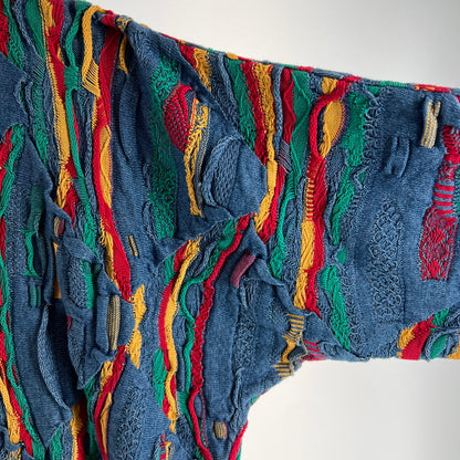 【中古美品】【メンズ】 COOGI 3D COTTON KNIT クージー 3D コットンニットセーター カラーBLUE.RED 90年代 SIZE:M BLUESタグ 145-260802-ky-08-fuzh 万代Net店