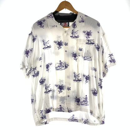 【中古品】【メンズ】 SON OF THE CHEESE サノバチーズ SERGIO MORA ALOHA セルジオ・モラ アロハ 半袖シャツ WHITE.紫総柄 SIZE:M 142-260818-io-11-fuzh カラー：ホワイト 万代Net店