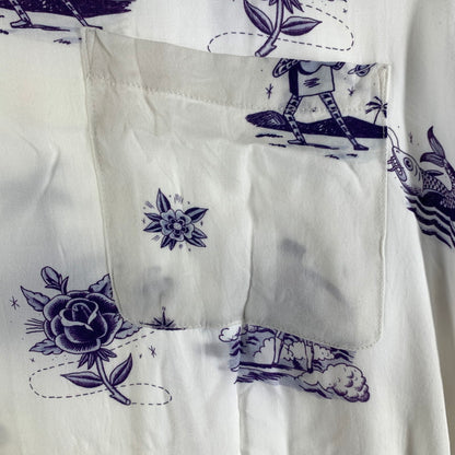 【中古品】【メンズ】 SON OF THE CHEESE サノバチーズ SERGIO MORA ALOHA セルジオ・モラ アロハ 半袖シャツ WHITE.紫総柄 SIZE:M 142-260818-io-11-fuzh カラー：ホワイト 万代Net店