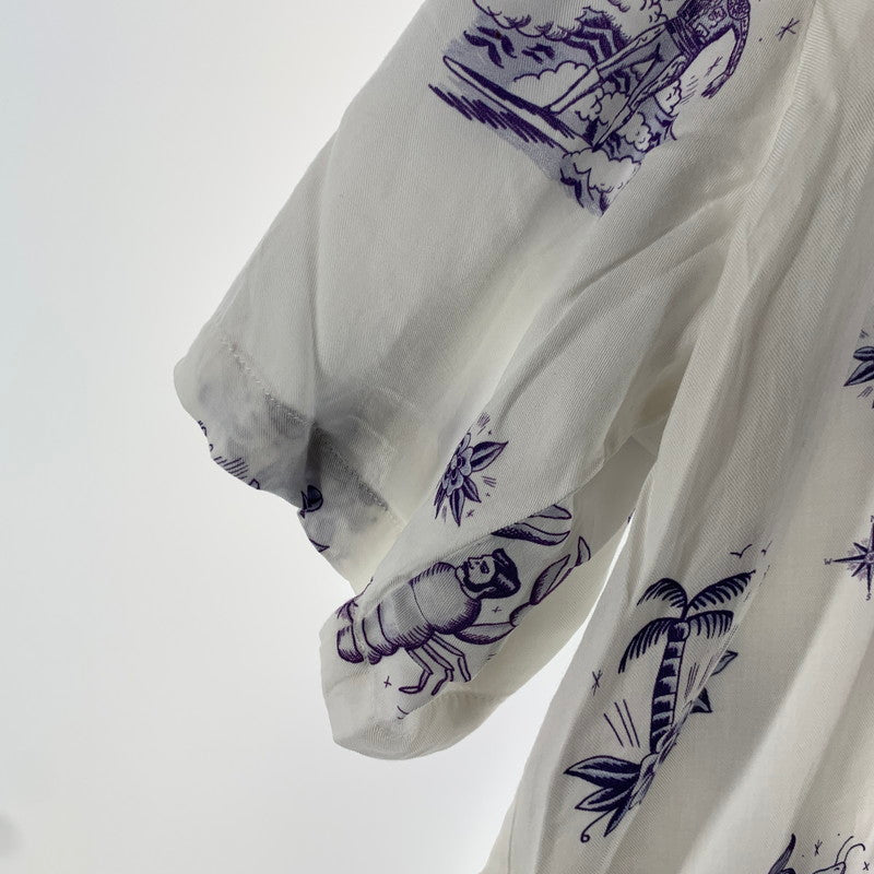 【中古品】【メンズ】 SON OF THE CHEESE サノバチーズ SERGIO MORA ALOHA セルジオ・モラ アロハ 半袖シャツ WHITE.紫総柄 SIZE:M 142-260818-io-11-fuzh カラー：ホワイト 万代Net店