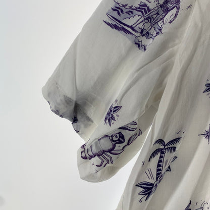 【中古品】【メンズ】 SON OF THE CHEESE サノバチーズ SERGIO MORA ALOHA セルジオ・モラ アロハ 半袖シャツ WHITE.紫総柄 SIZE:M 142-260818-io-11-fuzh カラー：ホワイト 万代Net店