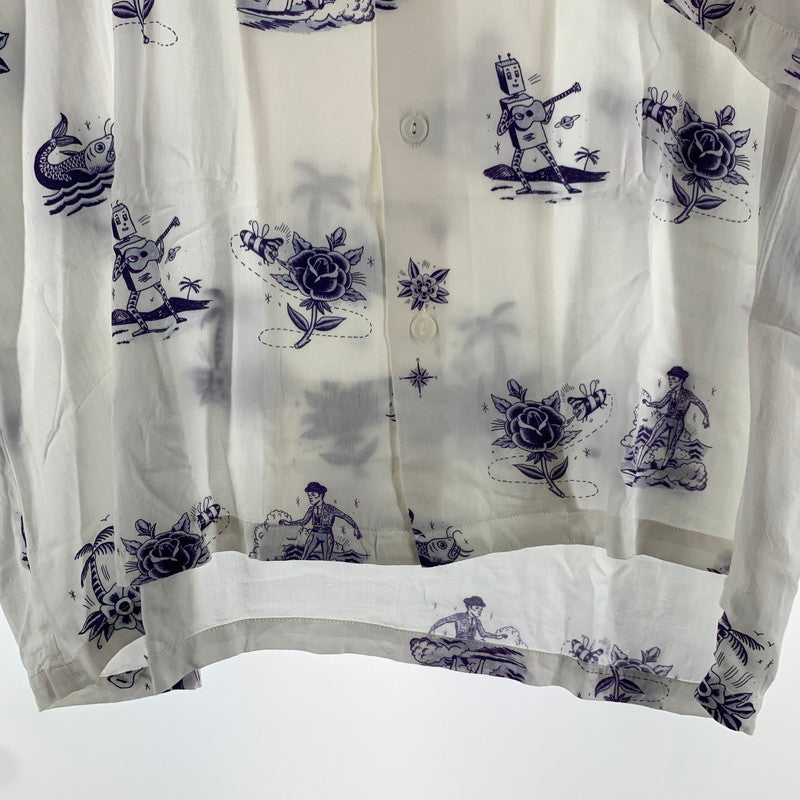 【中古品】【メンズ】 SON OF THE CHEESE サノバチーズ SERGIO MORA ALOHA セルジオ・モラ アロハ 半袖シャツ WHITE.紫総柄 SIZE:M 142-260818-io-11-fuzh カラー：ホワイト 万代Net店