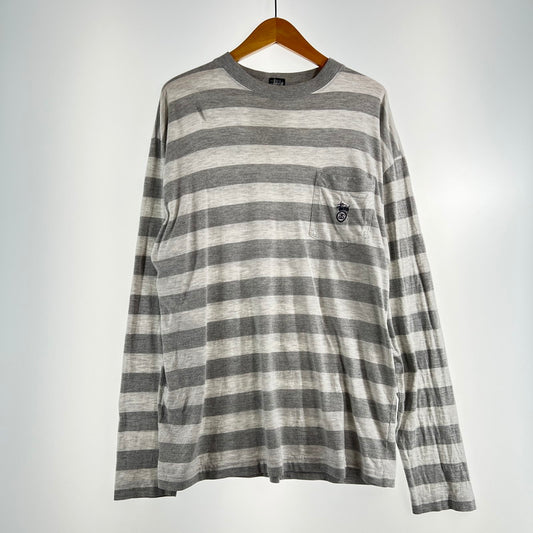 【中古品】【メンズ】 STUSSY ステューシー 長袖Tシャツ ボーダー 90S USA製 142-260818-ny-01-fuzh サイズ：M カラー：グレー 万代Net店