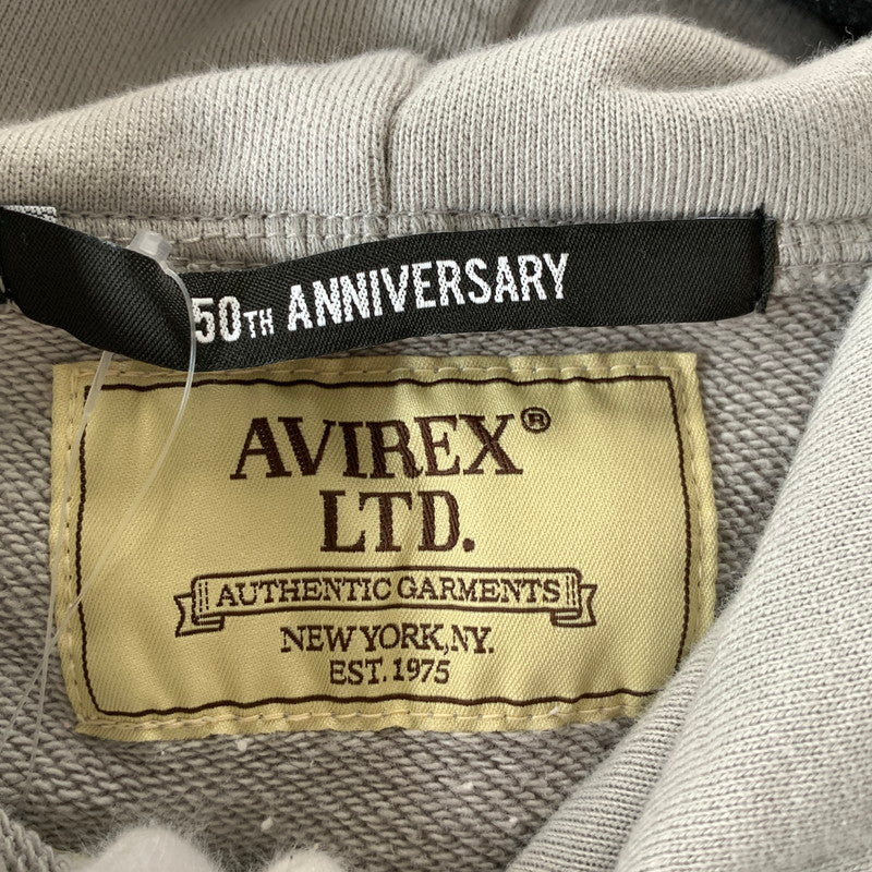 【中古品】【メンズ】 AVIREX アヴィレックス 783-5231007 PATCHED SWEAT HOODIE パッチド スウェット フーディー 145-260803-ny-04-fuzh サイズ：L カラー：ライトグレー 万代Net店