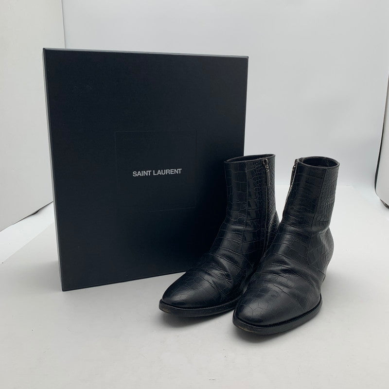 【中古品】【メンズ】 SAINT LAURENT サンローラン WYATT 40 ZIP BOOTS クロコ型押し ワイアット ジップ ブーツ 靴 183-260805-mh-10-fuzh サイズ：40 カラー：ブラック クロコ型押し 万代Net店